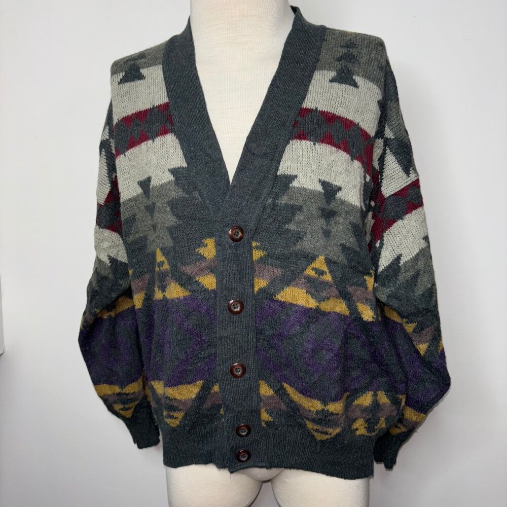 Urban Renewal Knit Cardigan Sweater Aztec Southwester Size L/XL Wool Blend Italy